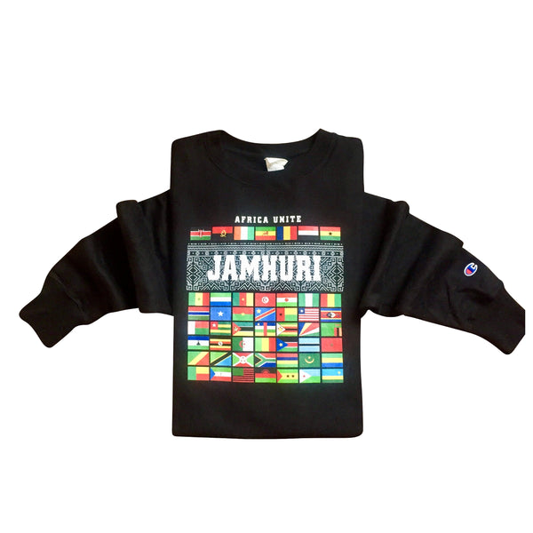 Africa Unite Flags Limited Edition Black Crewneck - jamhuriwear.com