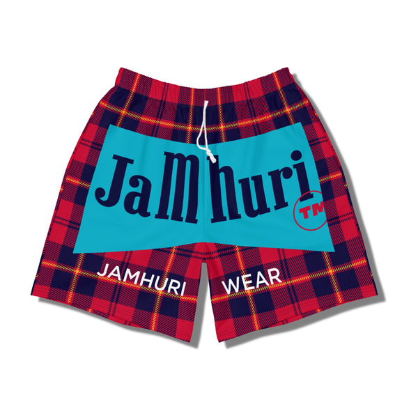 Jamhuri Maasai Tartan 7" Athletic Long Shorts - jamhuriwear.com