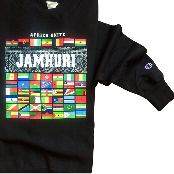Africa Unite Flags Limited Edition Black Crewneck - jamhuriwear.com